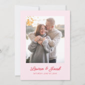 モダン ミニマル ミニマリスト ピンクと赤の結婚式 セーブザデート (裏面)