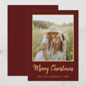 モダン ミニマル メリークリスマス バーガンディとゴールド シーズンカード (正面/裏面)