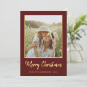 モダン ミニマル メリークリスマス バーガンディとゴールド シーズンカード (スタンド正面)