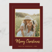 モダン ミニマル メリークリスマス バーガンディーとゴールド シーズンカード (正面/裏面)
