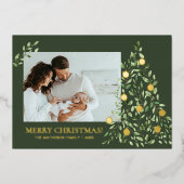 モダン ミニマル メリークリスマス フォリアージェングリーン ゴールド 箔シーズンカード (正面)