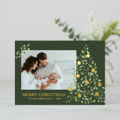 モダン ミニマル メリークリスマス フォリアージェングリーン ゴールド 箔シーズンカード (立ち正面)