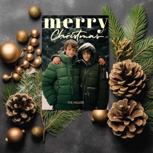 モダン ミニマル メリークリスマス 1枚の写真のエレガントなデザイン 箔シーズンカード