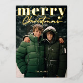 モダン ミニマル メリークリスマス 1枚の写真のエレガントなデザイン 箔シーズンカード (正面)