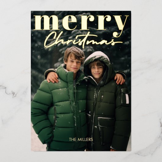 モダン ミニマル メリークリスマス 1枚の写真のエレガントなデザイン 箔シーズンカード (正面)