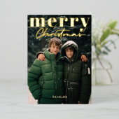 モダン ミニマル メリークリスマス 1枚の写真のエレガントなデザイン 箔シーズンカード (立ち正面)