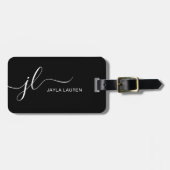 モダン ミニマル モノグラム スクリプト ブラック アンド ホワイト ラゲッジタグ (正面横)