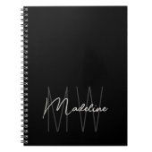 モダン ミニマル モノグラム ブラック ノートブック (正面)