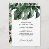 モダン ミニマル ヤシの葉グリーン ウェディング 案内状 (正面/裏面)