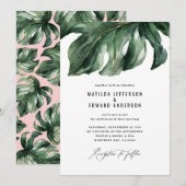 モダン ミニマル ヤシの葉 グリーン ウェディング 案内状 (正面/裏面)