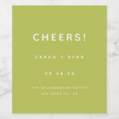 モダン ミニマル ライムグリーン "Cheers!" ウェディング ワインラベル (シングルラベル)