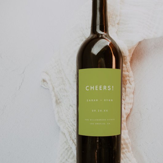 モダン ミニマル ライムグリーン "Cheers!" ウェディング ワインラベル