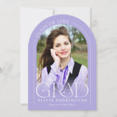 モダン ミニマル ラベンダー フォト アーチ 卒業パーティー 招待状 (正面)