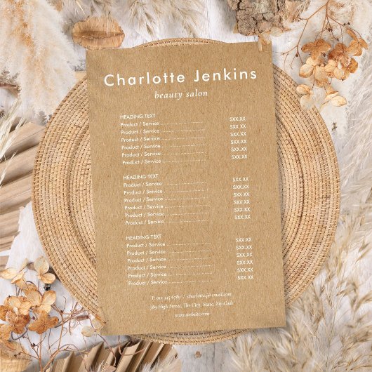 モダン ミニマル リストリック クラフト サロン サービス メニュー