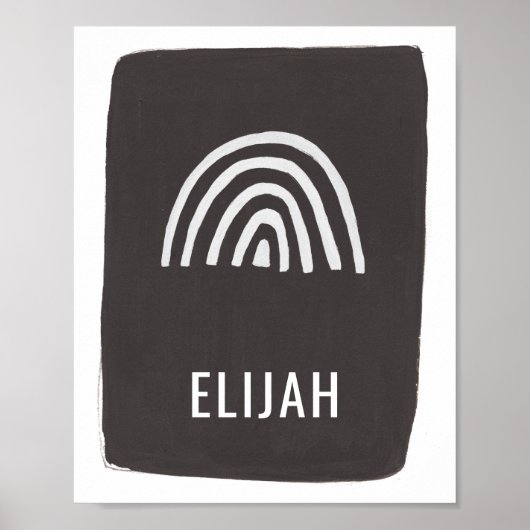 モダン ミニマル レインボー 名前 ぬりえアート ブラック ポスター (正面)
