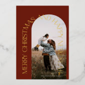 モダン ミニマル レッド アーチ 2 枚組 クリスマスカード 箔シーズンカード (正面)