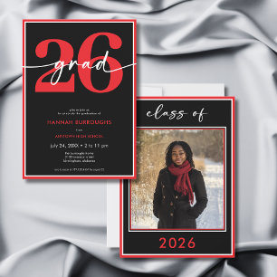 モダン ミニマル レッド スクリプト 卒業パーティー 招待状