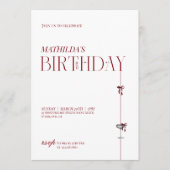 モダン ミニマル レッド バーガンディ リボン 誕生日 招待状 (正面)