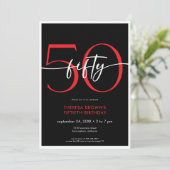 モダン ミニマル レッド 50歳の誕生日QRコード 招待状 (スタンド正面)