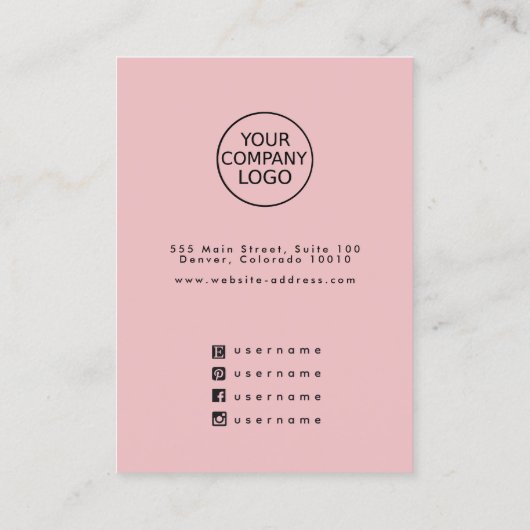 モダン ミニマル ロゴ ピンク スタッド イヤリング ディスプレイ カード (裏面)