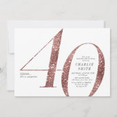 モダン ミニマル ローズゴールド グリッター 40歳の誕生日 招待状 (正面)