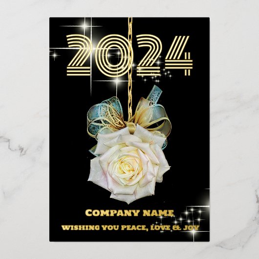 モダン ミニマル ローズ エレガント,会社名, 箔シーズンカード (正面)