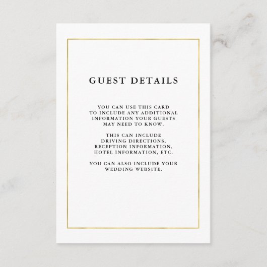 モダン ミニマル | 偽のゴールド枠 ゲスト詳細 エンクロージャーカード (正面)