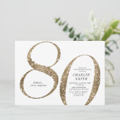 モダン ミニマル 偽のゴールド グリッター 80歳の誕生日 招待状 (スタンド正面)