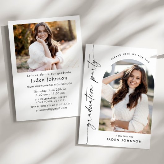 モダン ミニマル 卒業式2 フォト 卒業パーティー 招待状