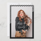 モダン ミニマル 卒業式 黒白ストライプ 招待状 (正面)