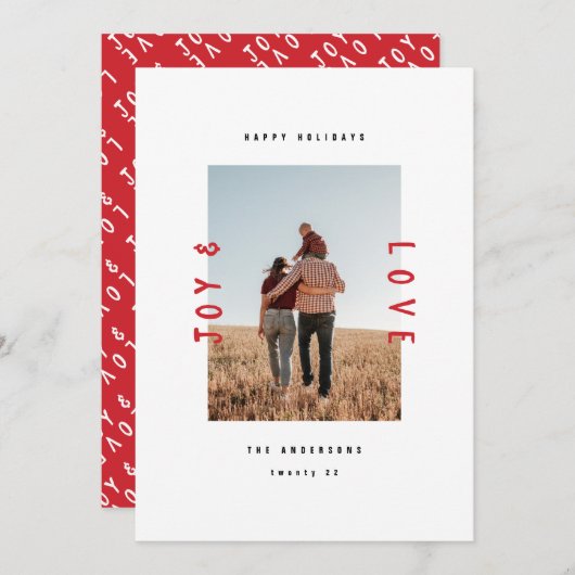 モダン ミニマル 喜びと愛 1枚の写真 ホリデー シーズンカード (正面/裏面)