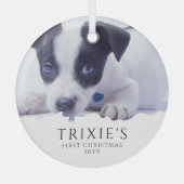 モダン ミニマル 愛犬の初めてのクリスマス フォト ガラスオーナメント (正面)