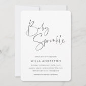 モダン ミニマル 手書きスクリプト ベイビー スプリンクル 招待状 (正面)