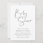 モダン ミニマル 手書きスクリプト ベビーシャワー 招待状 (正面)