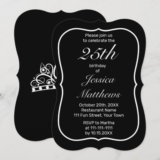 モダン ミニマル 白 黒 オーダーメイド 誕生日 招待状 (正面/裏面)