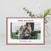 モダン ミニマル 赤いフレームの写真 Feliz Navidad シーズンカード (スタンド正面)