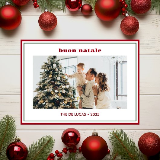 モダン ミニマル 赤いフレーム クリスマスカード Buon Natale