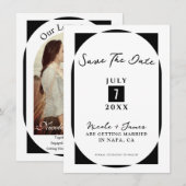 モダン ミニマル 黒と白の Save the Date 招待状 (正面/裏面)