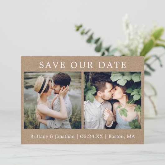 モダン ミニマル 2 フォト セーブ アワ デート クラフト カード (スタンド正面)