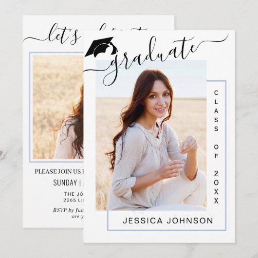 モダン ミニマル 2 フォト 卒業パーティー 招待状 (正面/裏面)