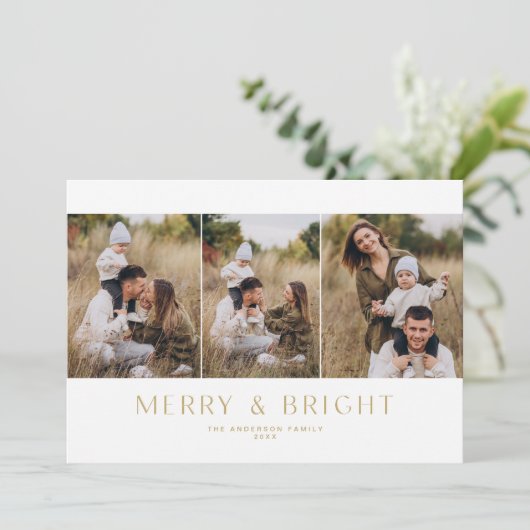 モダン ミニマル 3枚写真カード 招待状 (スタンド正面)