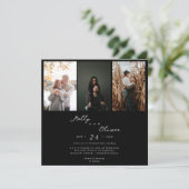 モダン ミニマル 3 フォト ブラック＆ホワイト ウェディング 招待状 (スタンド正面)