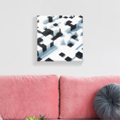 モダン ミニマル 3D 等尺立方体 - 抽象的な黒 キャンバスプリント (インサイチュ (リビング))