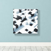 モダン ミニマル 3D 等尺立方体 - 抽象的な黒 キャンバスプリント (インサイチュ (ウッドフロア))