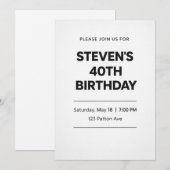 モダン ミニマル 40歳の誕生日招待状カード 招待状 (正面/裏面)