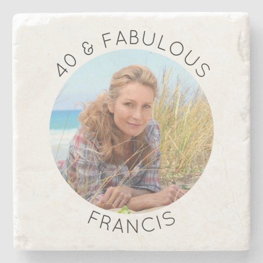 モダン ミニマル 40歳 & ファビュラス サークル フォト ストーンコースター (正面)