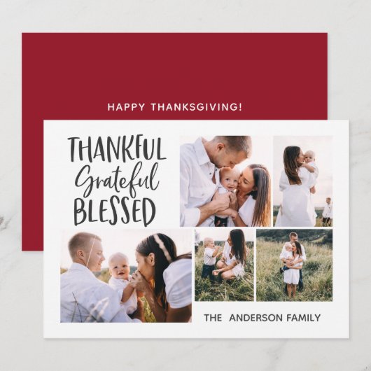 モダン ミニマル 4 フォト 感謝祭 7 月 4 日 シーズンカード (正面/裏面)