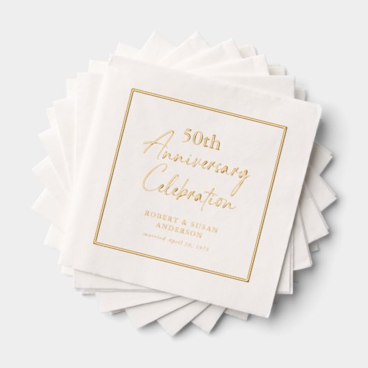 モダン ミニマル 50回目 結婚記念日 ゴールド 箔ナプキン (インサイチュ (積み重ね))
