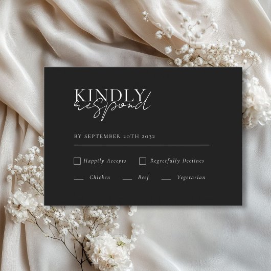 モダン, ミニマル, Black, QRコードウェディングRSVP エンクロージャーカード