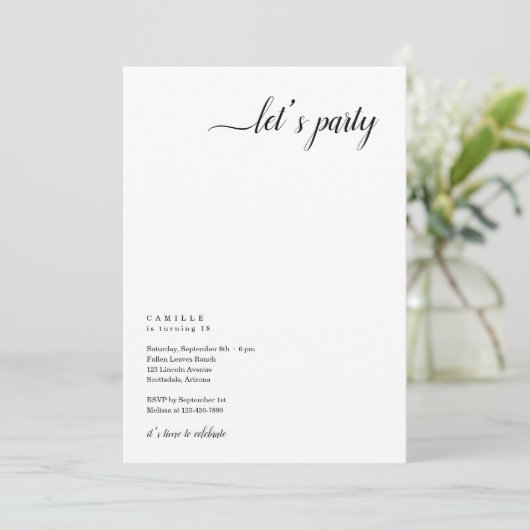 モダン＆ミニマル Let's Party 招待状 (スタンド正面)